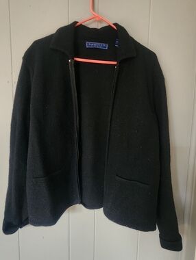 Karen Scott Black Knit Zip Front Cardigan